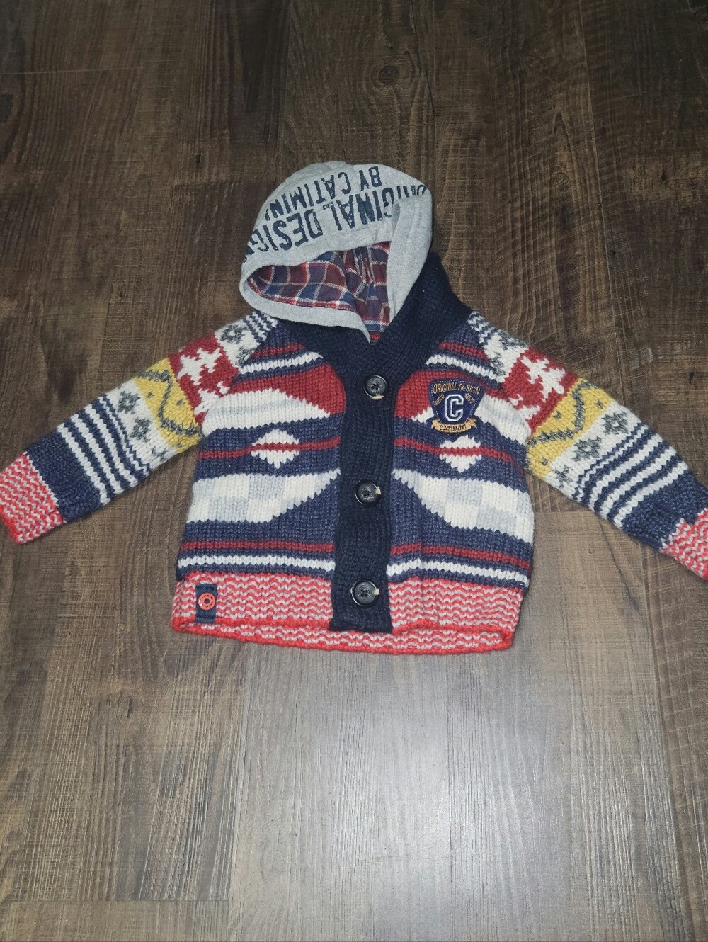 Catimini France Hooded Cardigan Sweater Knit Jacket Deer Fair Isle